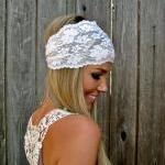 Wide Stretch Lace Headband in Ivory Cream (off white)