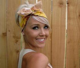 Vintage Inspired Pin Up Dolly Bow Headband With Easy Twist Wire in Amy Butler Fabric