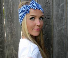 Vintage Multi Style Striped Stretch Jersey Knit Headwrap - Multi Ways To Wear
