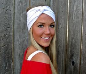 Vintage Turban Style Stretch Jersey Knit Headband in Snow White- Multi Ways to Wear