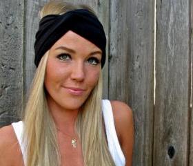 Vintage Turban Style Stretch Rayon Jersey Knit Headband in Midnight Black- Multi Ways to Wear