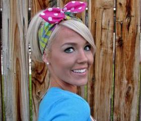 Vintage Inspired Pin Up Dolly Bow Reversible Headband With Easy Twist