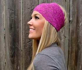 Wide Stretch Lace Headband in Juicy Berry (Magenta)